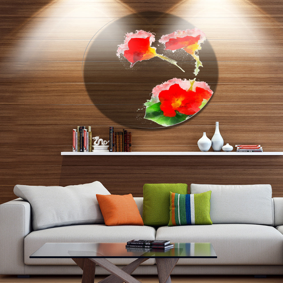 Red Gentiana Alpina Watercolor, Modern Floral Round Wall Art, 11"