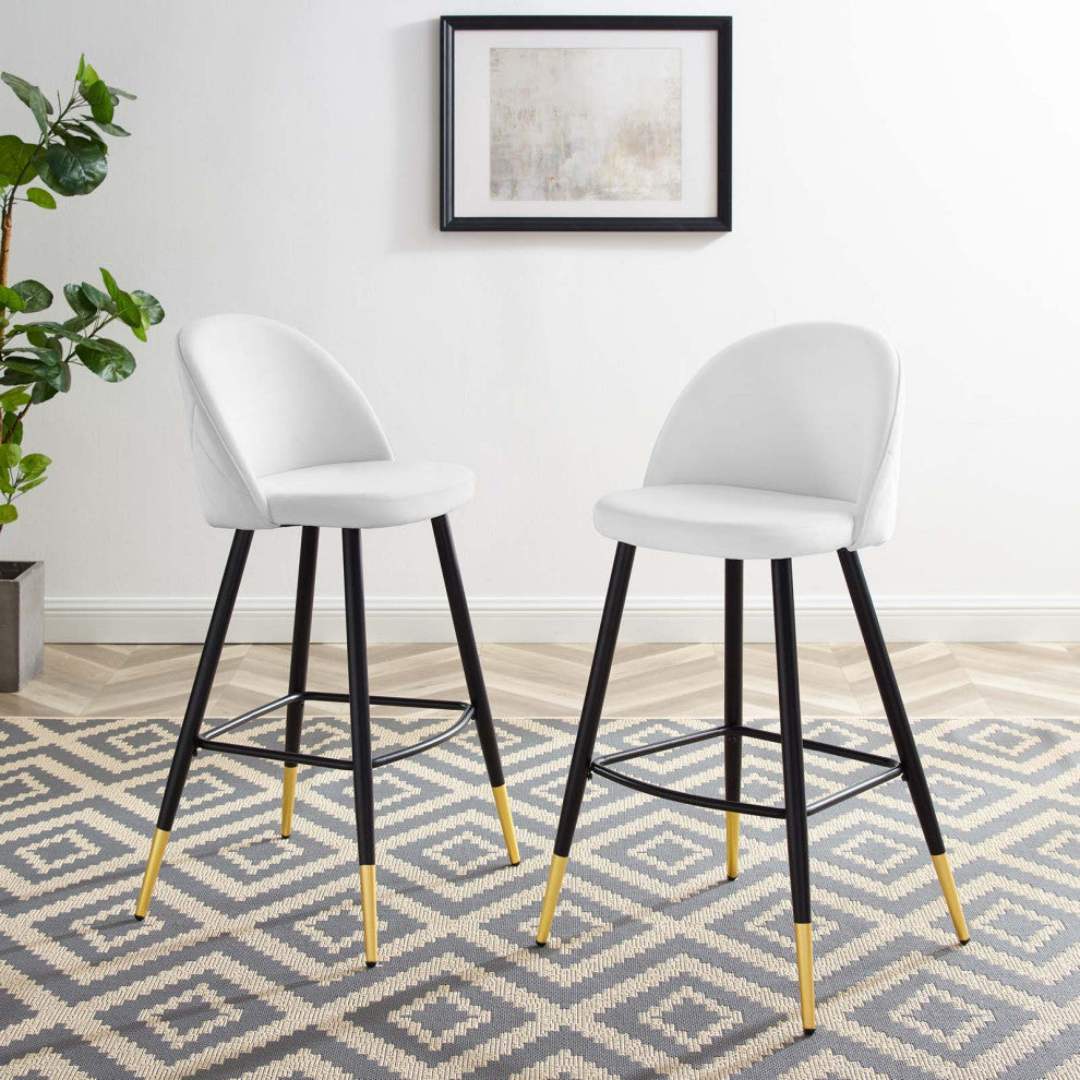 Bar Stool Chair Barstool, Set of 2, Velvet, Metal, White, Modern, Bar Pub Bistro