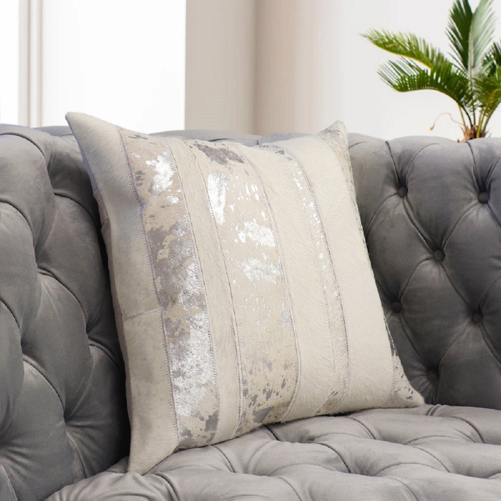 Safari Cowhide Silver/Ivory Decorative Pillow