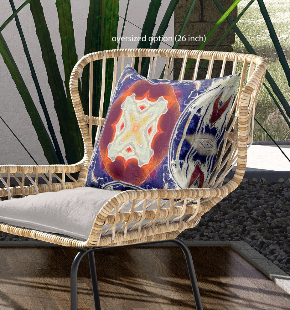 18" Indigo White Geo Tribal Indoor Outdoor Throw Pillow