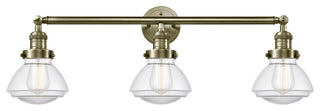 Olean 3 Light 31" Bath Vanity LIght, Antique Brass, Clear