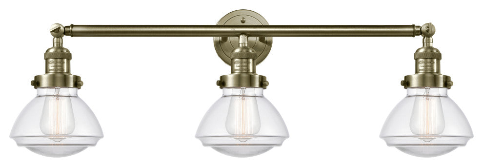Olean 3 Light 31" Bath Vanity LIght, Antique Brass, Clear