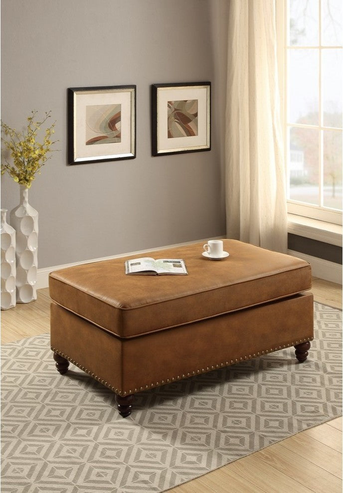 Cocktail Ottoman In Leatherette Camel Brown
