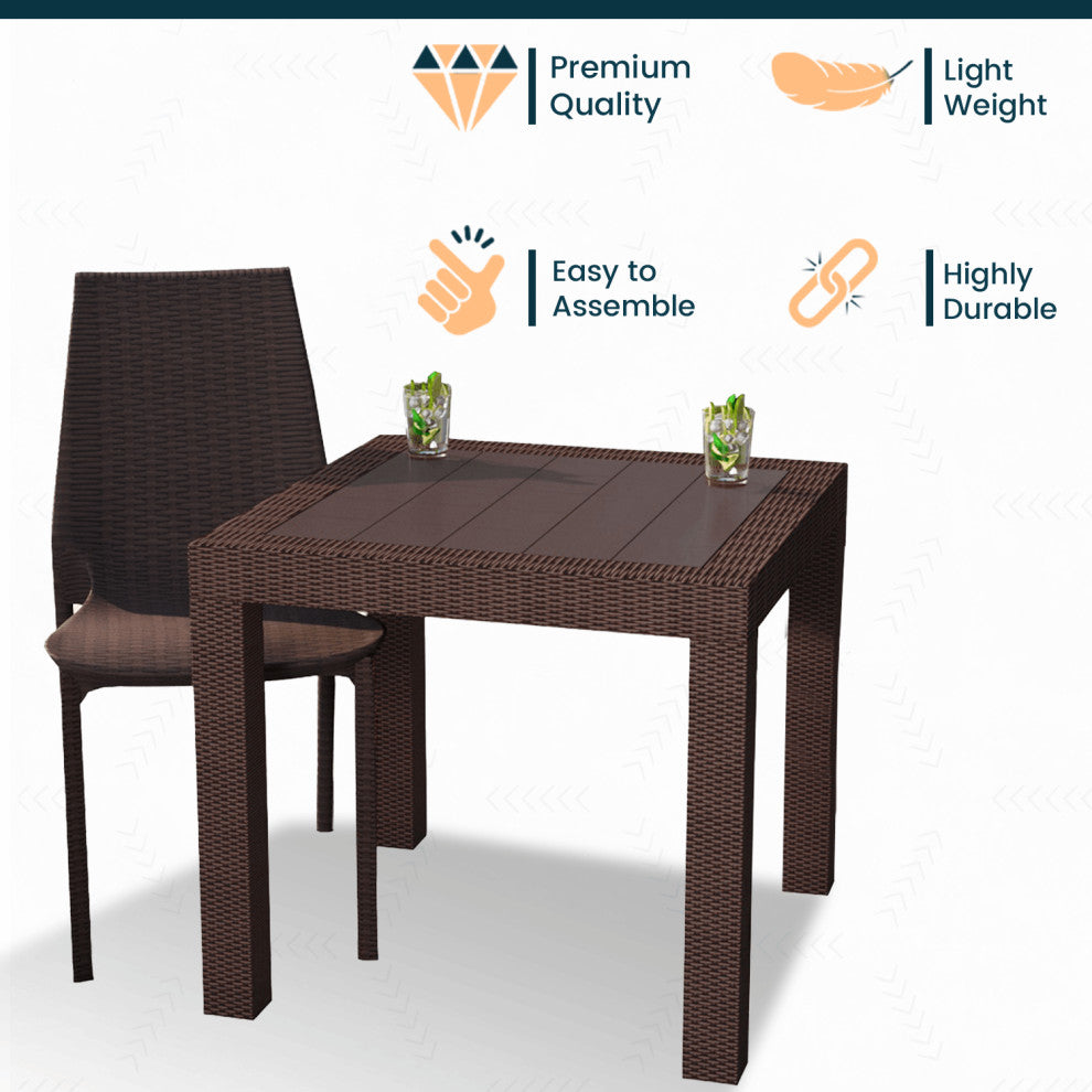 LeisureMod Kent Weave Design 3-Piece Outdoor Patio Dining Set, Brown