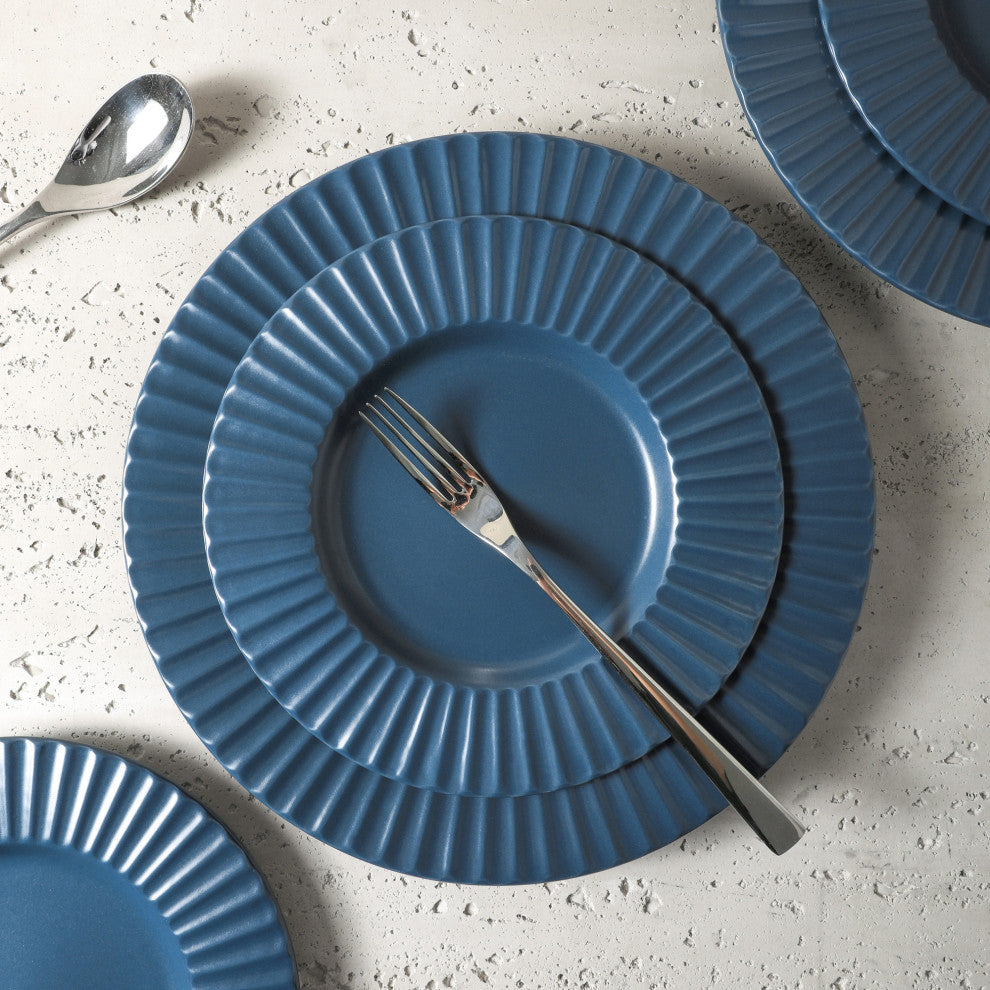 Christian Siriano Lusso Stoneware 16 Piece Dinnerware Set, Ash Blue
