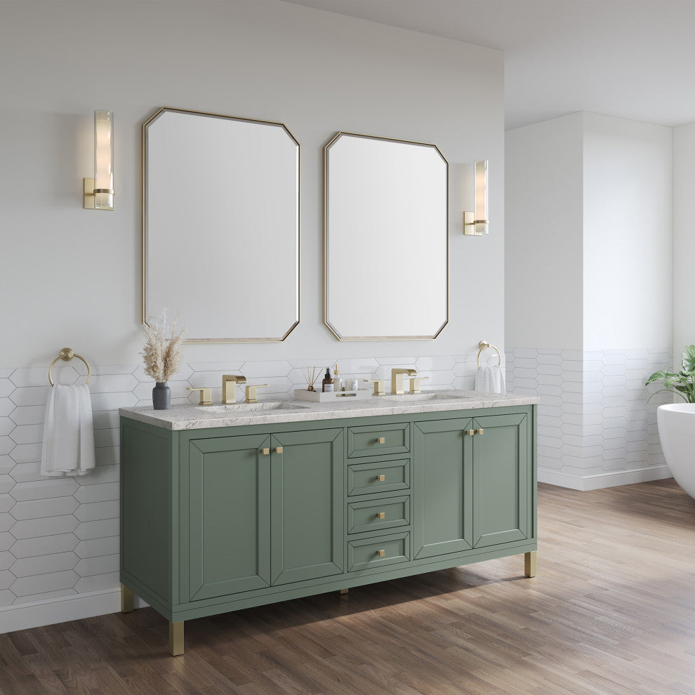 Chicago 72" Double Vanity, Smokey Celadon, Eternal Jasmine Pearl Quartz