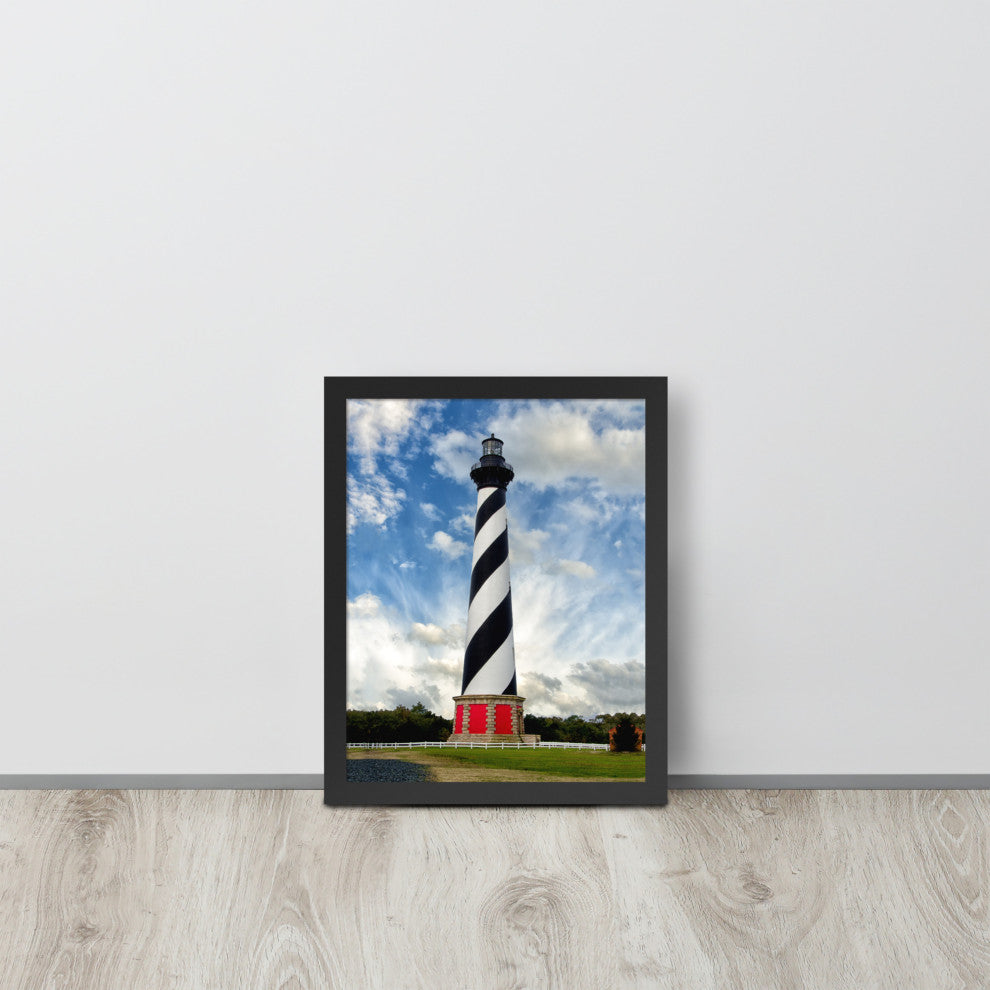 Cape Hatteras Lighthouse Coastal Landscape Framed Photo Paper Wall Art Prints, Black, 11" X 14"