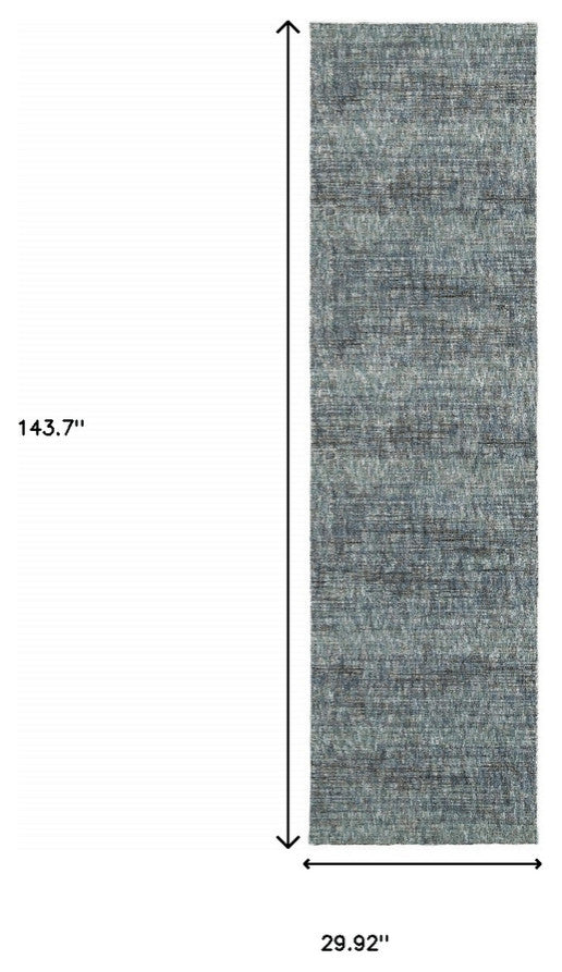 12' Runner Blue Grey Silver and Green Power Loom Runner Rug