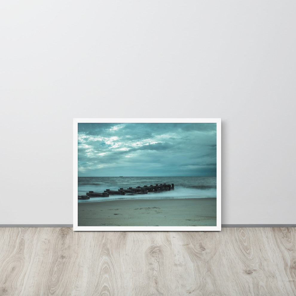 Blue Morning at Rehoboth Coastal Landscape Framed Photo Paper Wall Art Prints, White, 18" X 24"