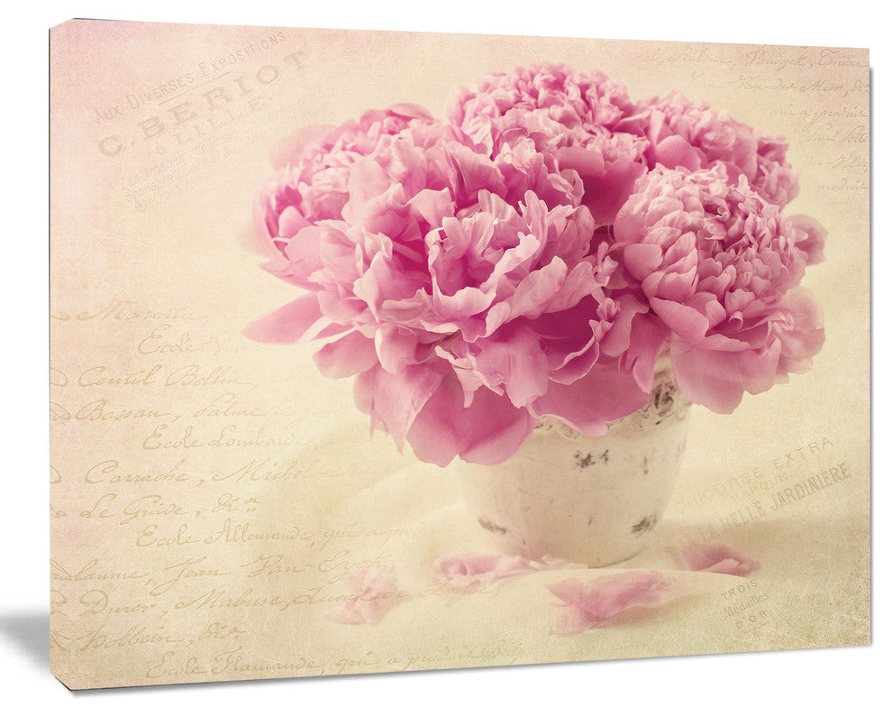 Bunch of Peony Flowers on Table, Floral Canvas Art Print, 60"x28"