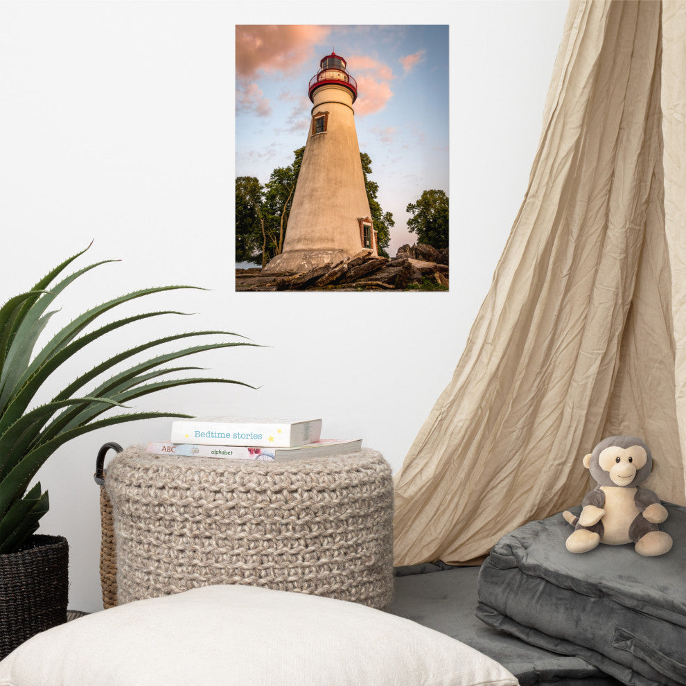 Marblehead Lighthouse at Sunset From the Shore Unframed Wall Art Prints, 16" X 20"
