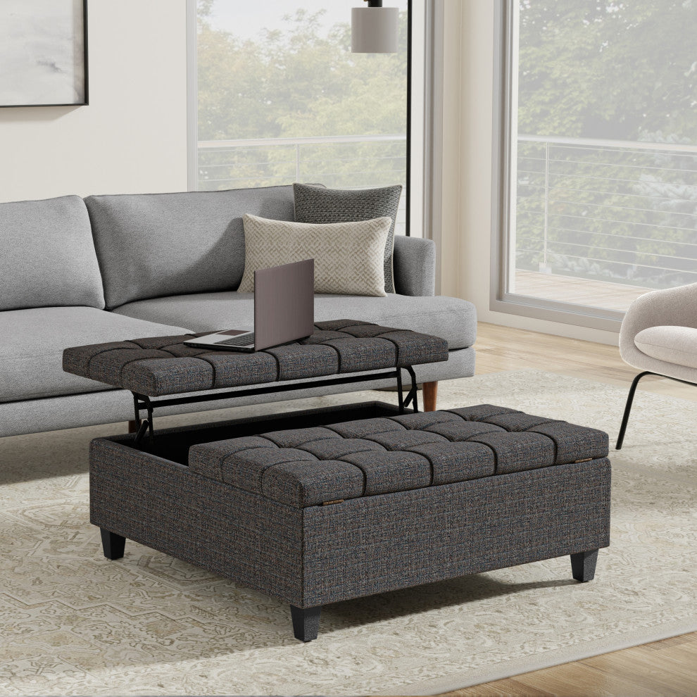 Harrison Large Square Coffee Table Storage Ottoman, Ebony