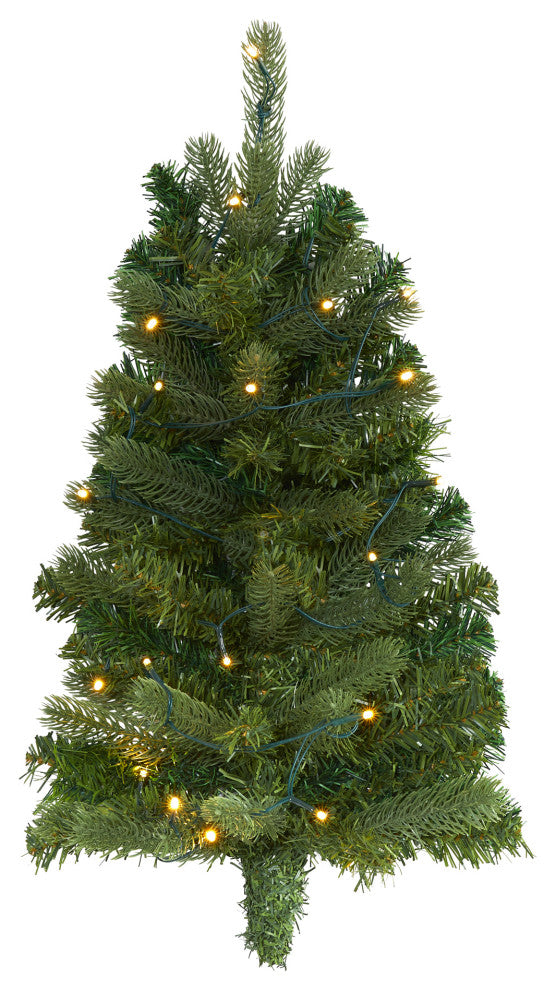 2' Flat Back Wall Hanging Artificial Christmas Tree With 20 Clear LED Lights