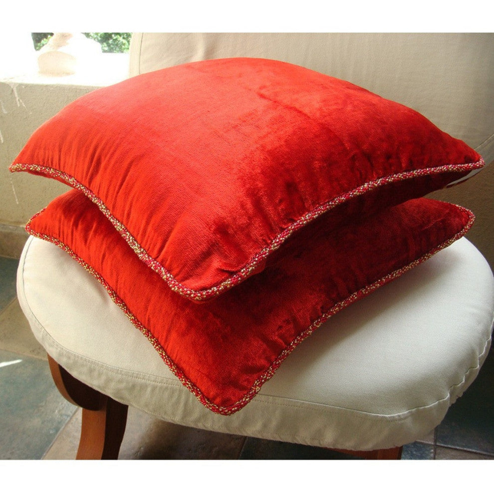 Red Velvet Velvet Cushion Cover 20"x20" Throw Pillow Cover - Red Shimmer