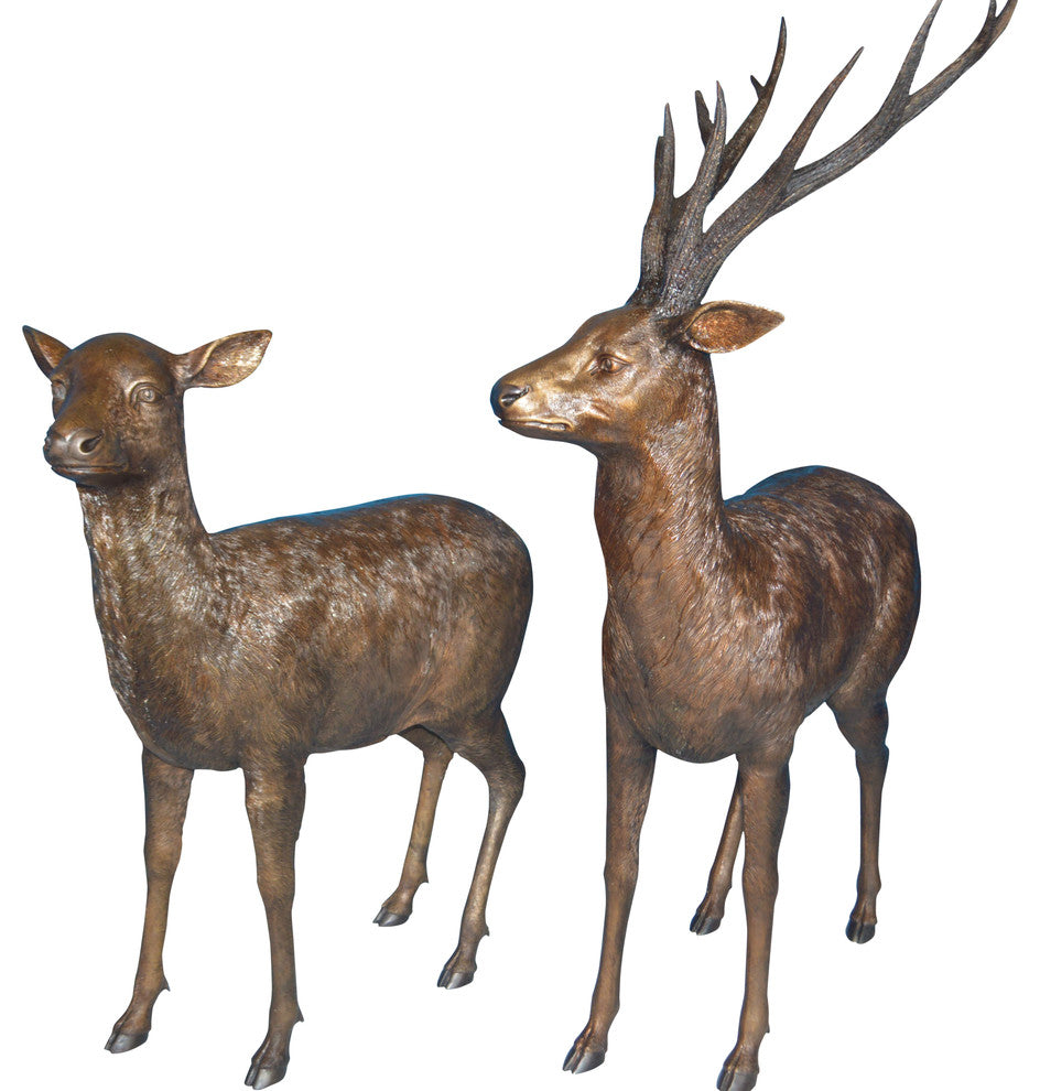 Pair of standing Deers bronze statues -  Size: 48"L x 45"W x 65"H.
