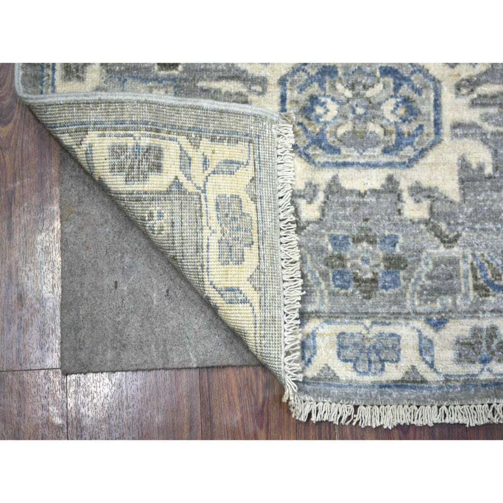 Light Gray Pure Wool Hand Knotted Fine Peshawar Runner Oriental Rug, 2'6"x9'9"