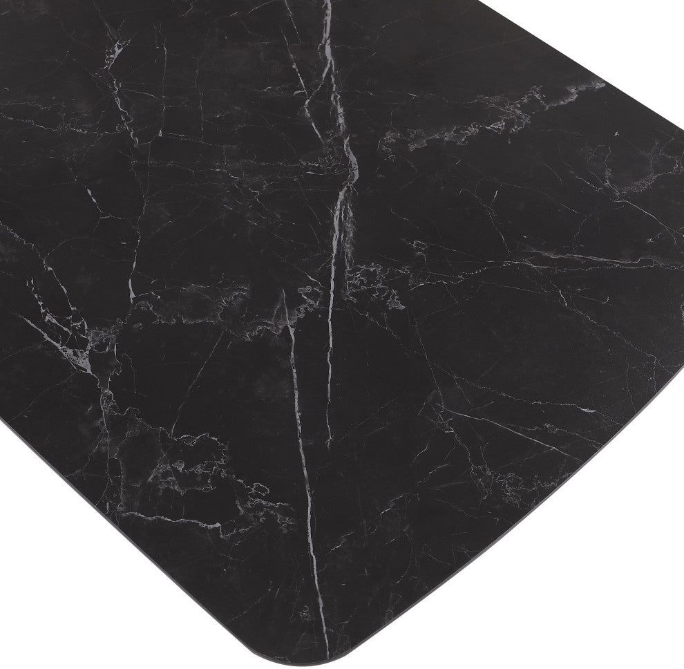 Niya Dining Table, Black, Brushed Silver Base