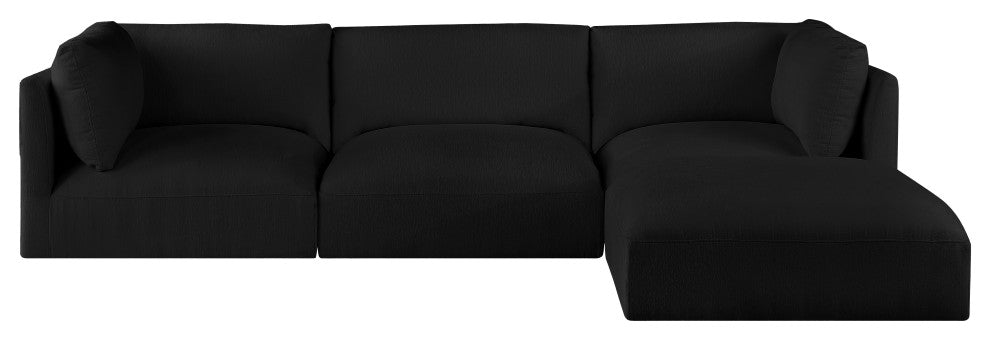 Ease Fabric Upholstered L-Shaped Modular Sectional, Black, 3 Piece: 2 Corner, 1 Armless, 1 Ottoman