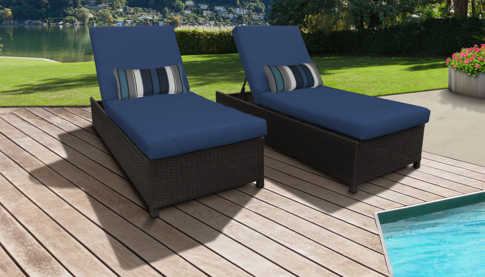 Barbados Wheeled Chaise Set of 2 Outdoor Wicker Patio Furniture in Navy