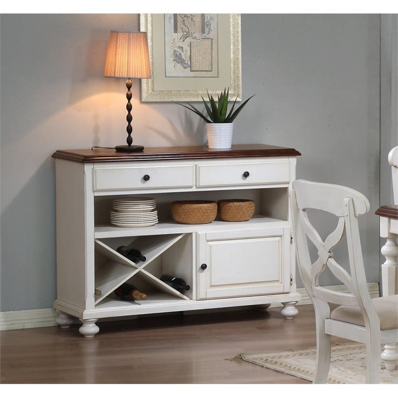 Sunset Trading Andrews Server, Antique White With Chestnut Brown Top