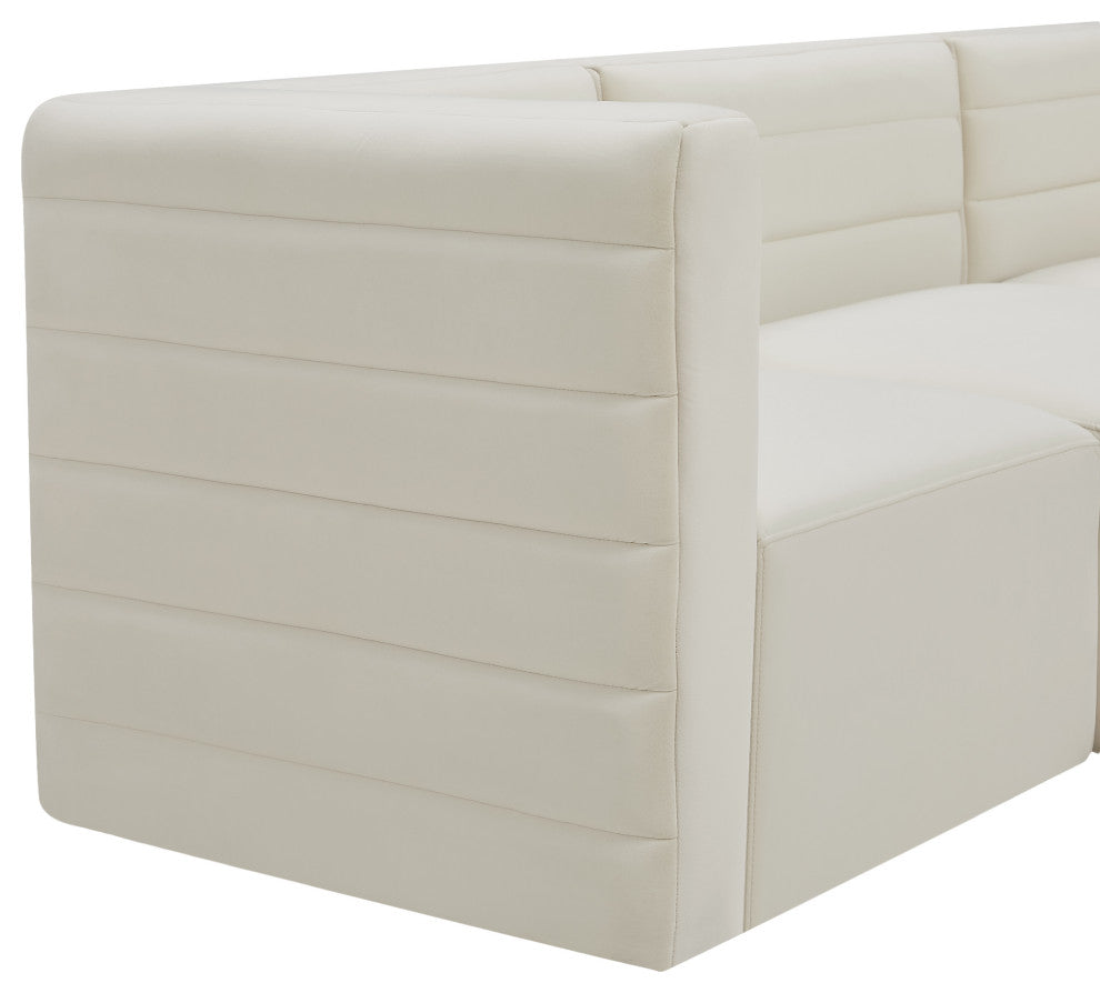 Quincy Velvet Upholstered 5-Piece L-Shaped Modular Sectional, Cream