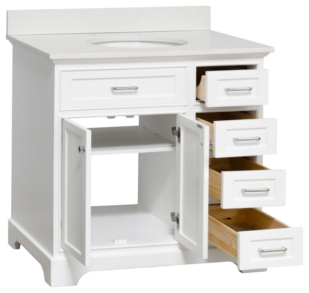 Aria 36" Bathroom Vanity, White, Quartz