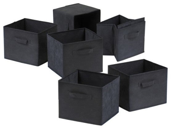 Verona 3-Section M Storage Shelf With 6 Foldable Black Color Fabric Baskets