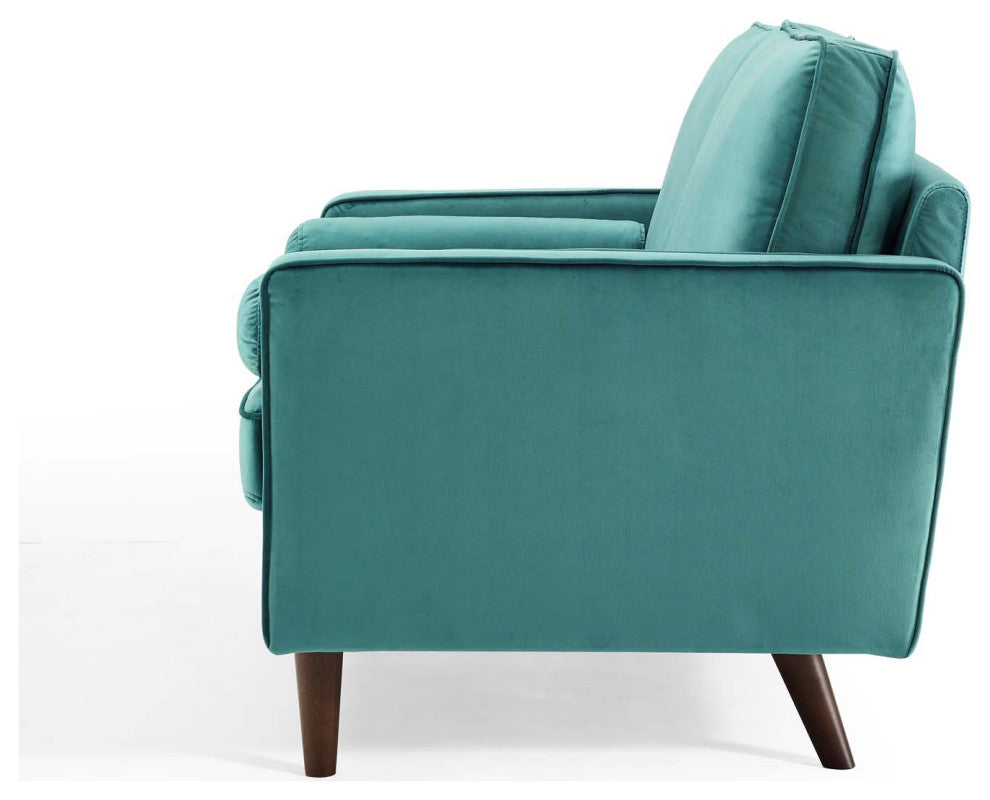 Loveseat Sofa, Velvet, Teal Blue, Modern, Living Lounge Hotel Lobby Hospitality