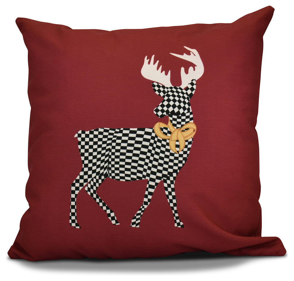 Merry Deer Pillow, Cranberry, 26"x26"