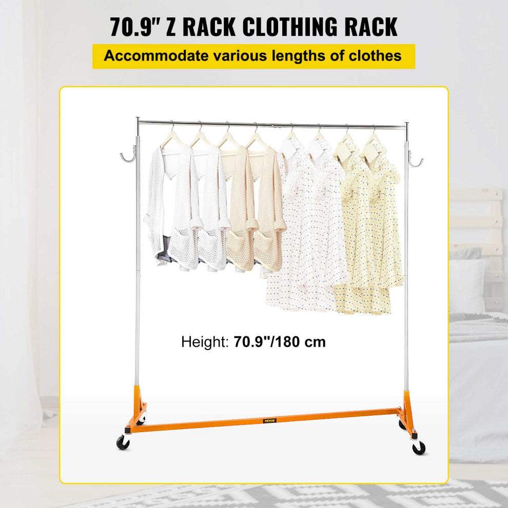 Z Rack Adjustable Height Rolling Garment Rack, Orange, 23.62x64.96x70.87 in