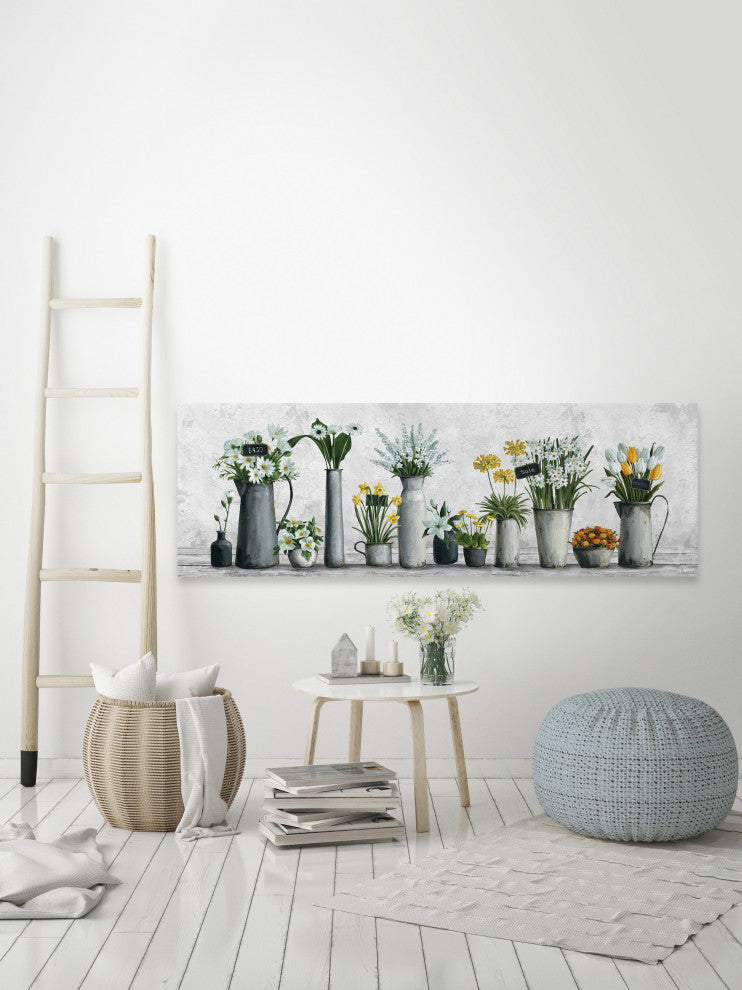 "White and Yellow Flowers" Painting Print on Wrapped Canvas