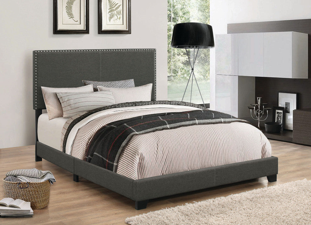 Nailhead Upholstered Twin Bed, Charcoal