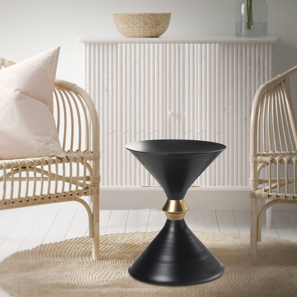 Modern Black and Gold Drum Side Table