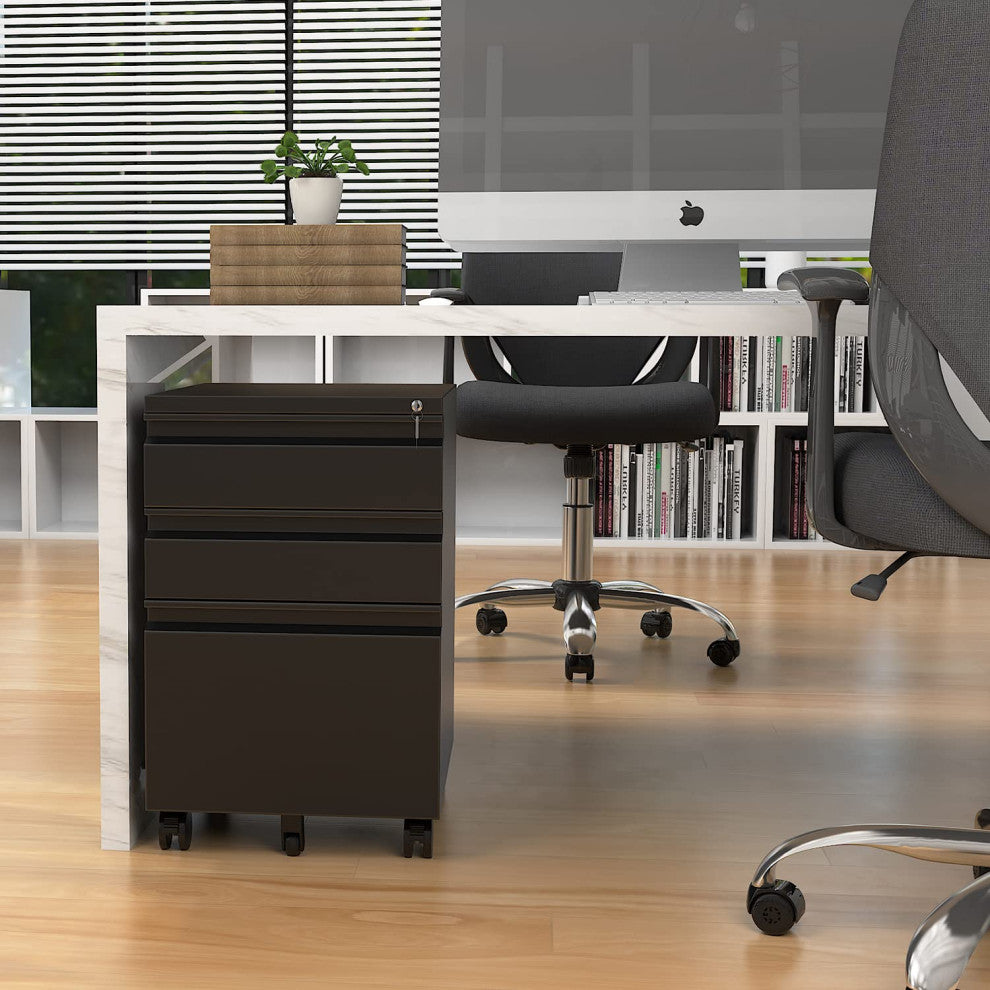 3 Drawer Mobile File Cabinet Under Desk Storage File Cabinets, Black