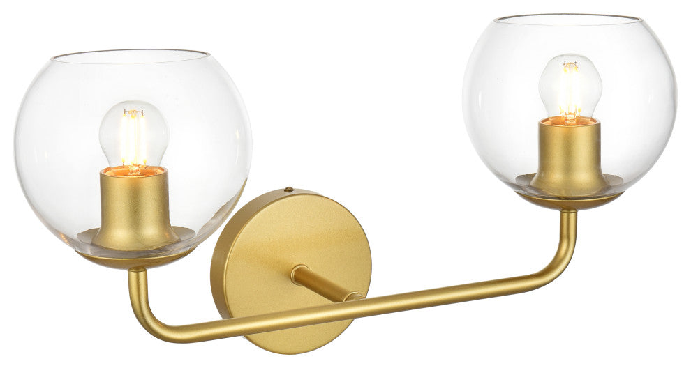 2 Light Brass And Clear Bath Sconce