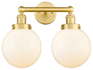 Edison Large Beacon 2-Light 16" Vanity Light, Satin Gold With Matte White Shade