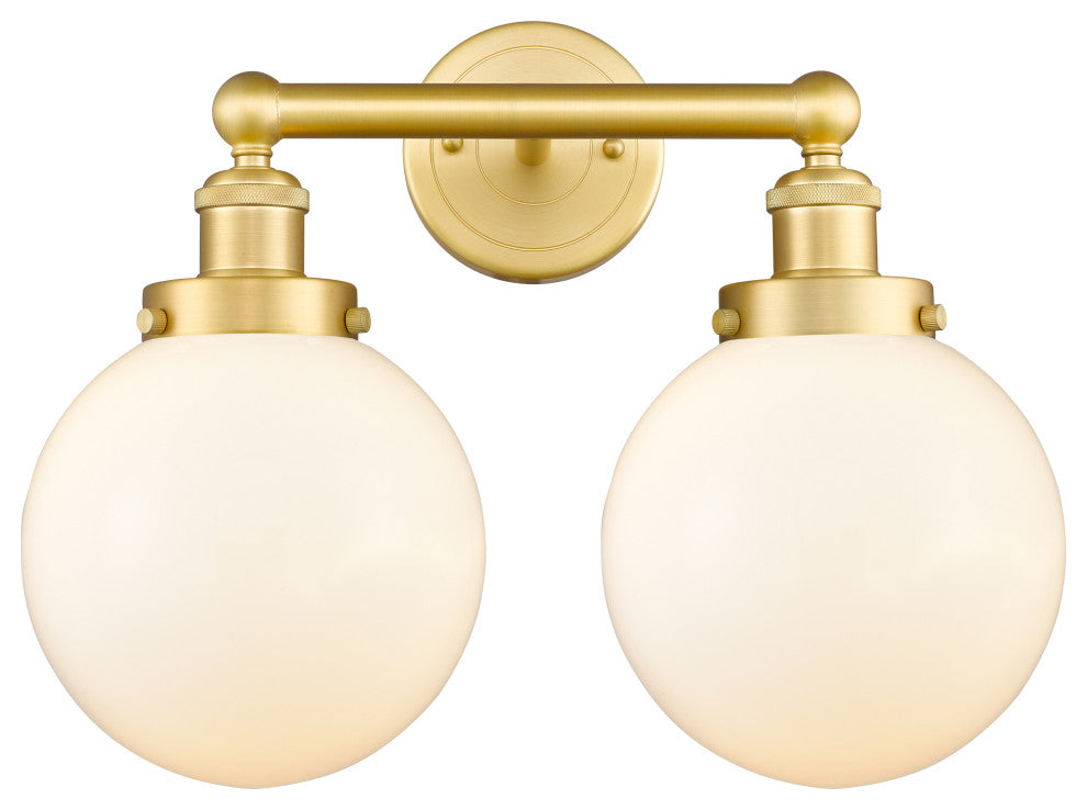 Edison Large Beacon 2-Light 16" Vanity Light, Satin Gold With Matte White Shade