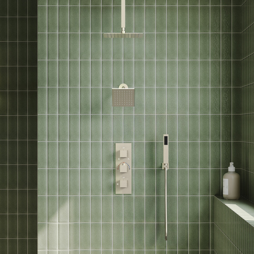 12" and 6" Dual Shower Heads With Themostatic Rough in-Valve, Brushed Nickel