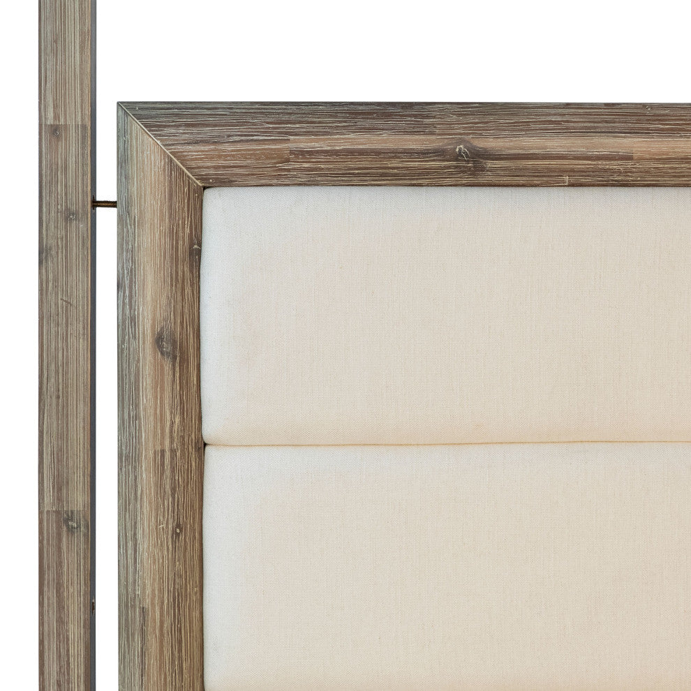 Finn Acacia Upholstered Headboard Platform Canopy Bed, Eastern King