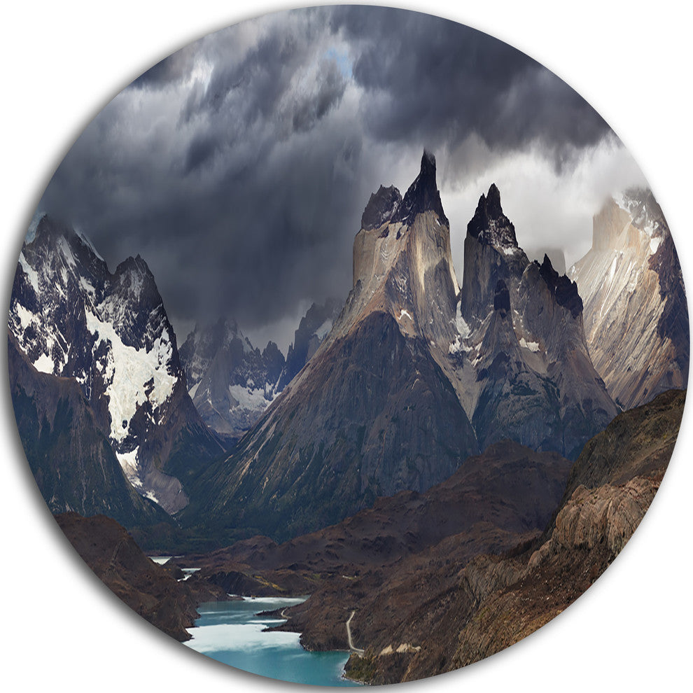 Torres Del Paine, Cuernos Mountains, Photo Disc Metal Wall Art, 36"