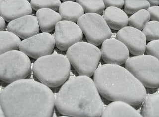 Pebble Stone Mosaic Tile Carrara White Marble River Rocks Tumbled, 1 sheet