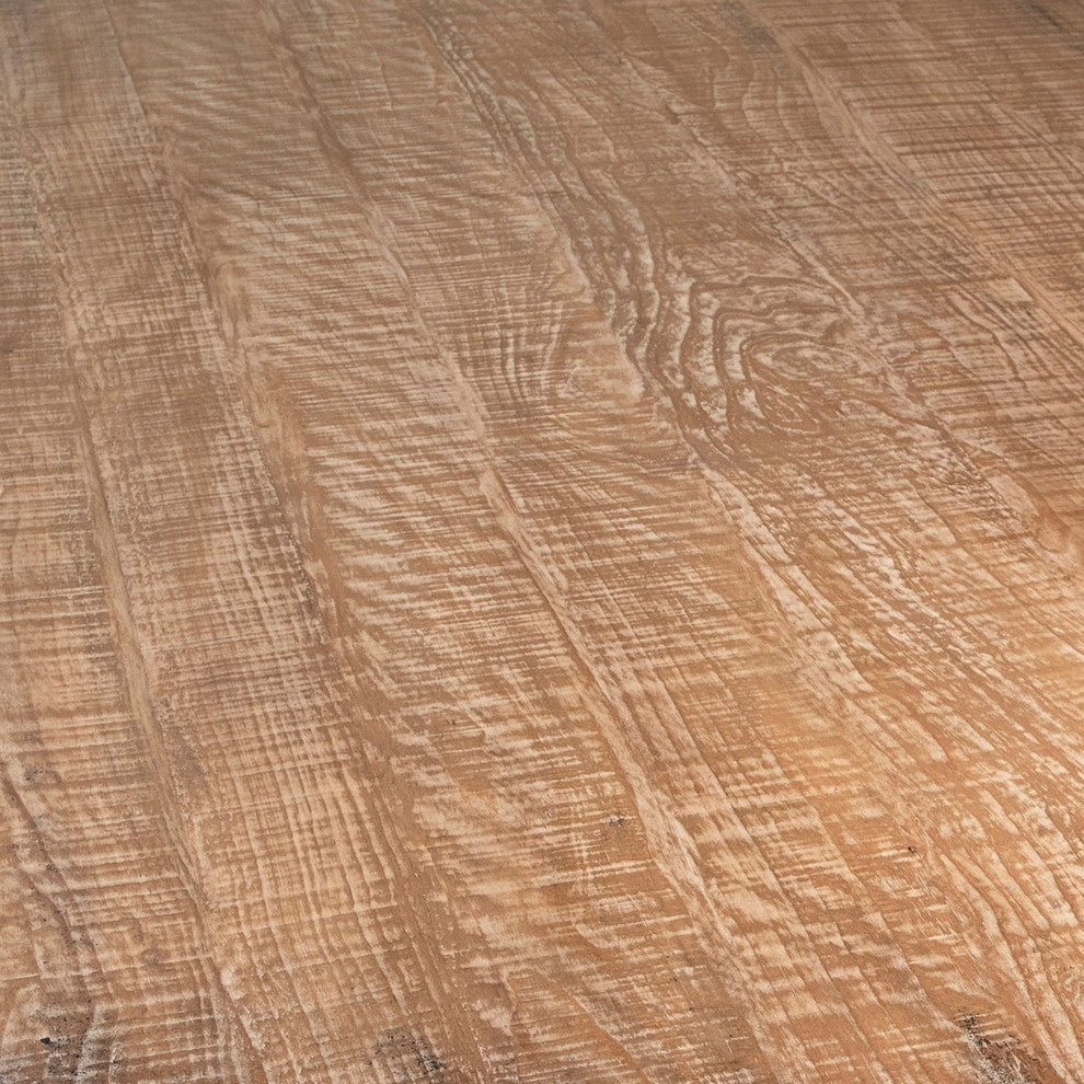 Nico 59" Round Reclaimed Pine Antique Natural Carved Pedestal Dining Table