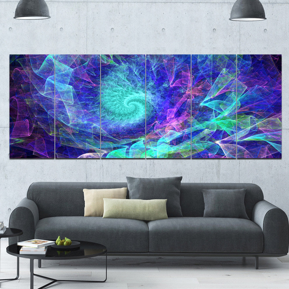 Blue Spiral Kaleidoscope, Abstract Wall Art Canvas, 70"x28", 6 Panels