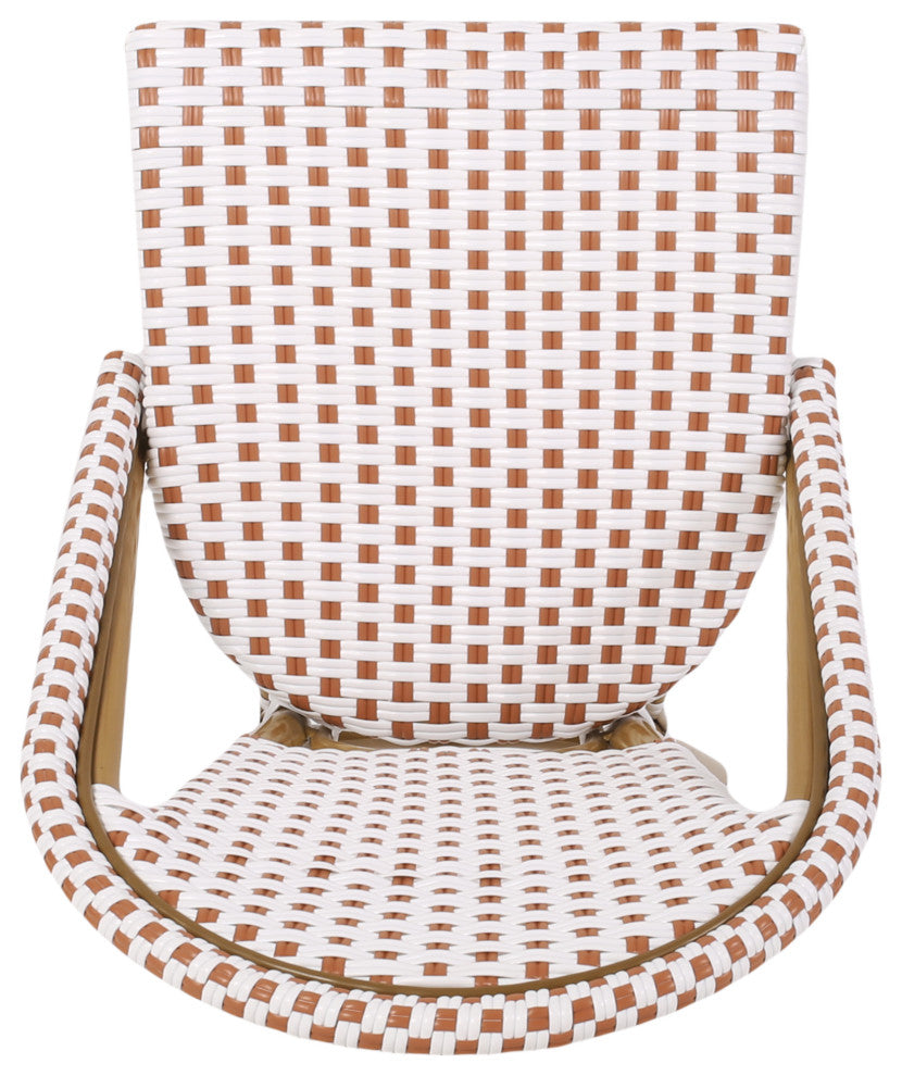 Baylor Outdoor French Bistro Chair, Set of 2, Rust Orange/White/Bamboo Print Finish