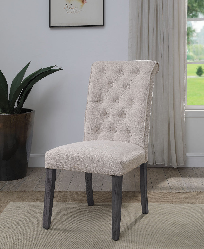 Yabeina Side Chair, Set of 2, Beige Linen and Gray