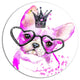 Cute Pink Dog With Heart Glasses, Animal Art Disc Metal Wall Art, 11"