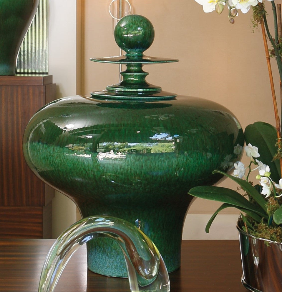 Luxe Oversize MidCentury Modern Ginger Jar  Fat Emerald Green Finial Decorative