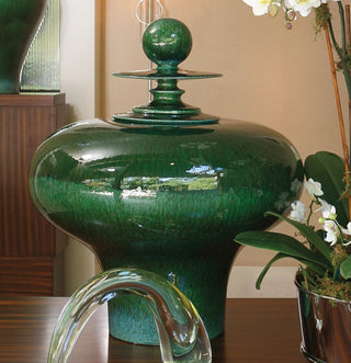 Luxe Oversize MidCentury Modern Ginger Jar  Fat Emerald Green Finial Decorative