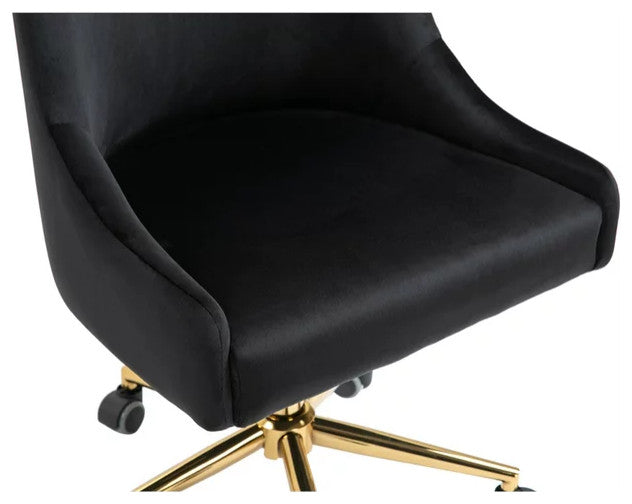 Contemporary Office Chair, Soft Velvet Seat With Adjustable Height, Black/Gold