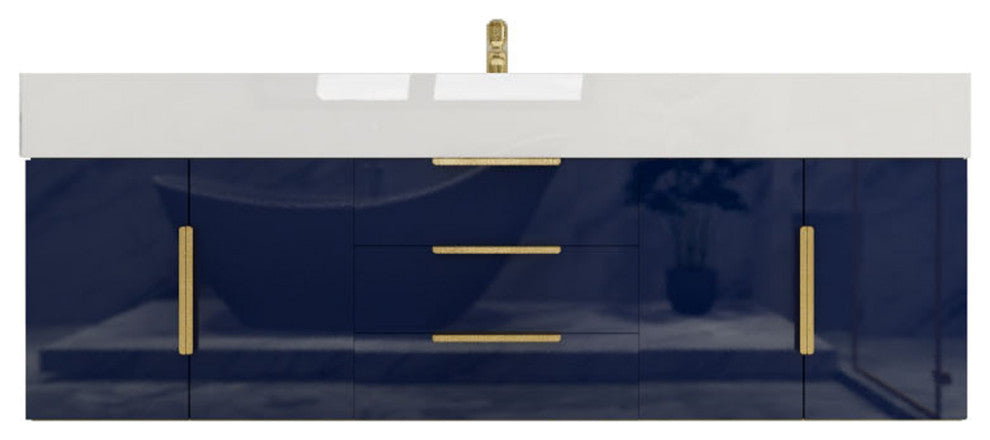 Madison 60" Wall Mounted  Single Sink Vanity with Reinforced Acrylic Sink, High Gloss Blue